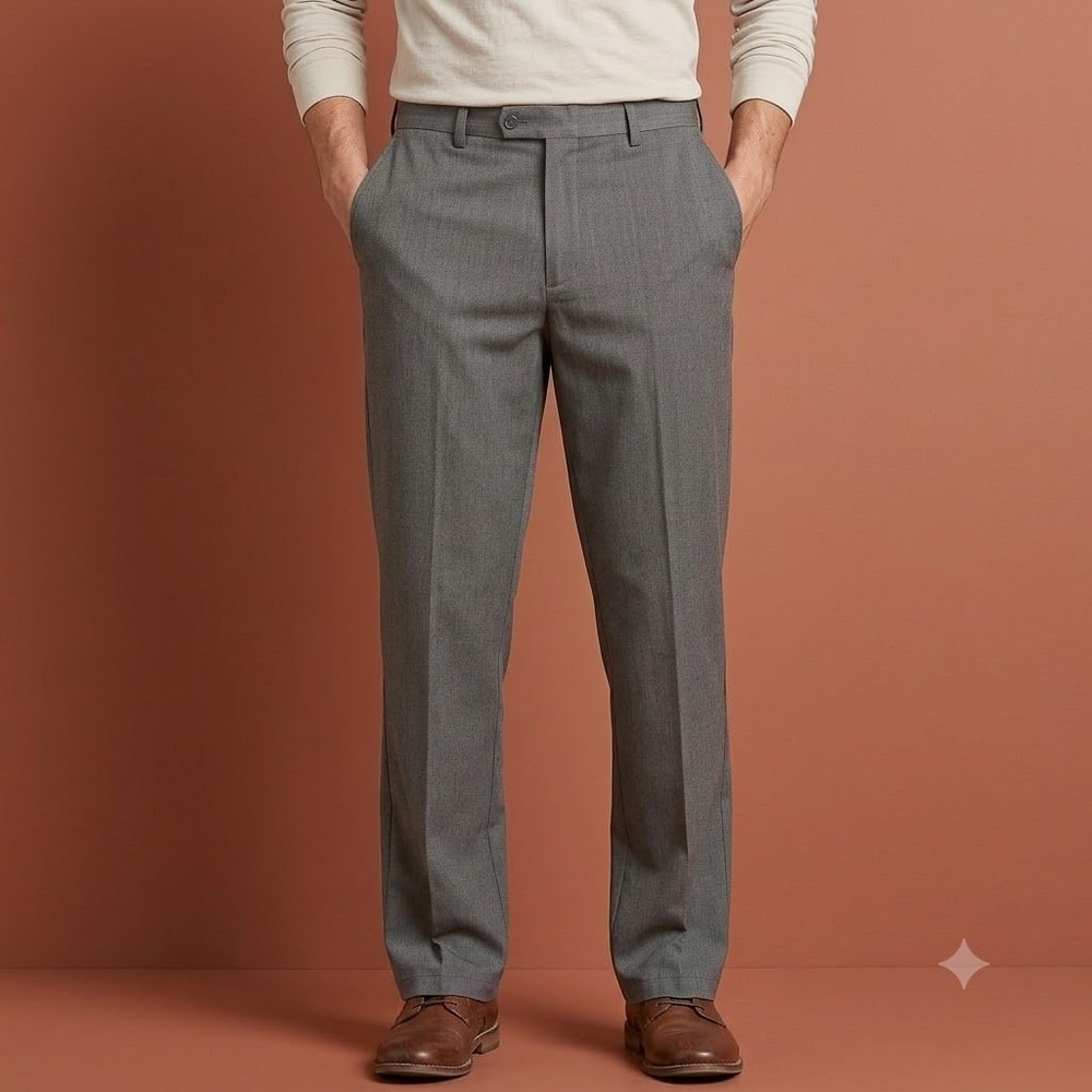 Dockers Collection Dress Pants Mens 36x32‎ Gray Flat Front Relaxed Fit Stretch